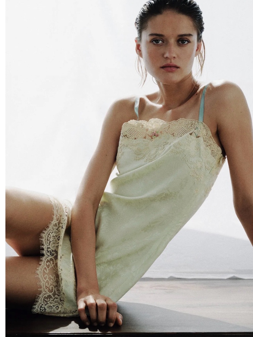 NWT Zara Mint washed Green Jaquard Lace-Trim Mini Dress Size  5107/094 SmAll